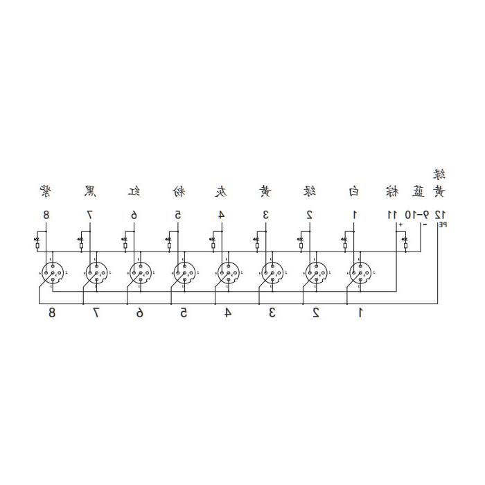 M12分线盒、单通道、PNP、8端口分体式、带LED、M23集成接口基座、24P8CT