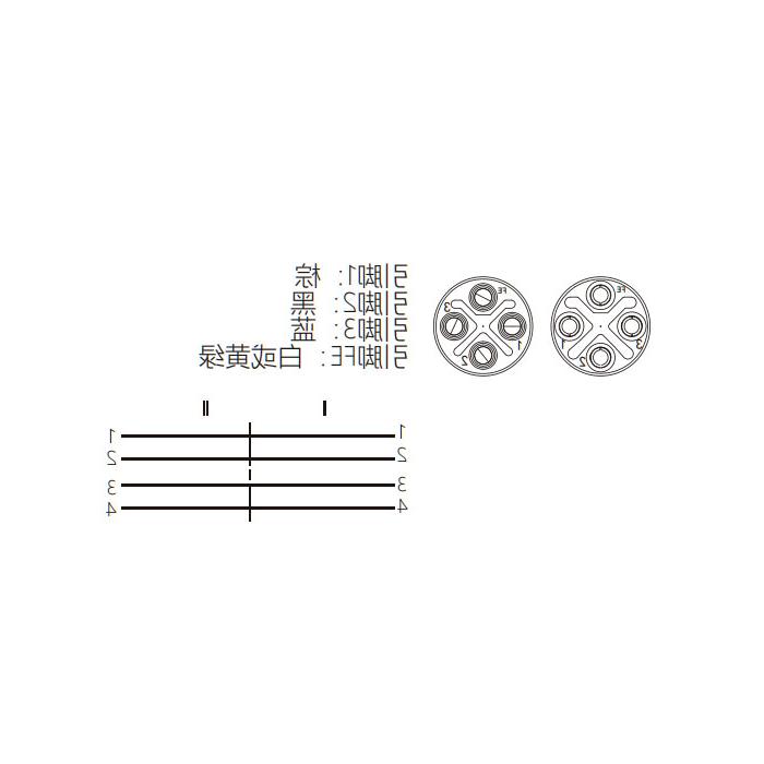 M12 4Pin S-coded、母头直型转公头直型、双端预铸PVC非柔性电缆、灰色护套、64SD01-XXX