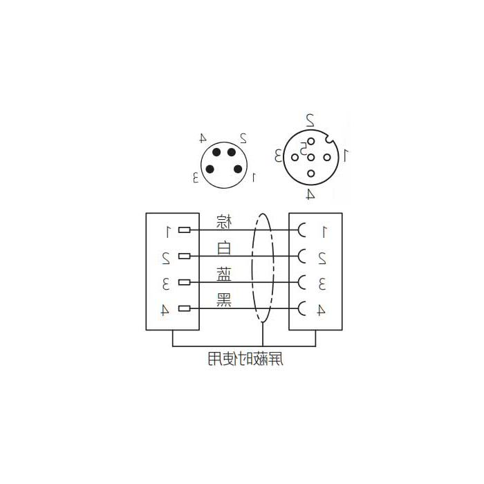 M12母头直型转M8公头直型、4Pin、双端预铸PVC非柔性电缆、灰色护套、64D063-XXX