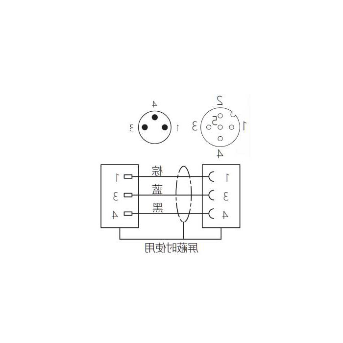 M12母头90°转M8公头直型、3Pin、双端预铸PUR柔性电缆、黑色护套、64D021-XXX